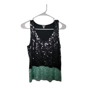 J. Crew Womens Sequin Tank Top Size XS Colorblock Navy Blue and Mint Sleeveless